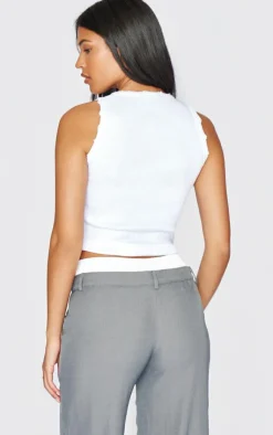 PrettyLittleThing Sleeveless Tops*Tall Distressed Racer Neck Crop Top