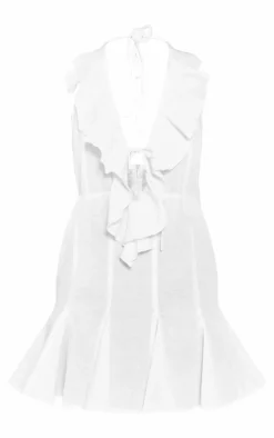 Tall Frill Halterneck Linen Look Mini Dress-PrettyLittleThing Discount
