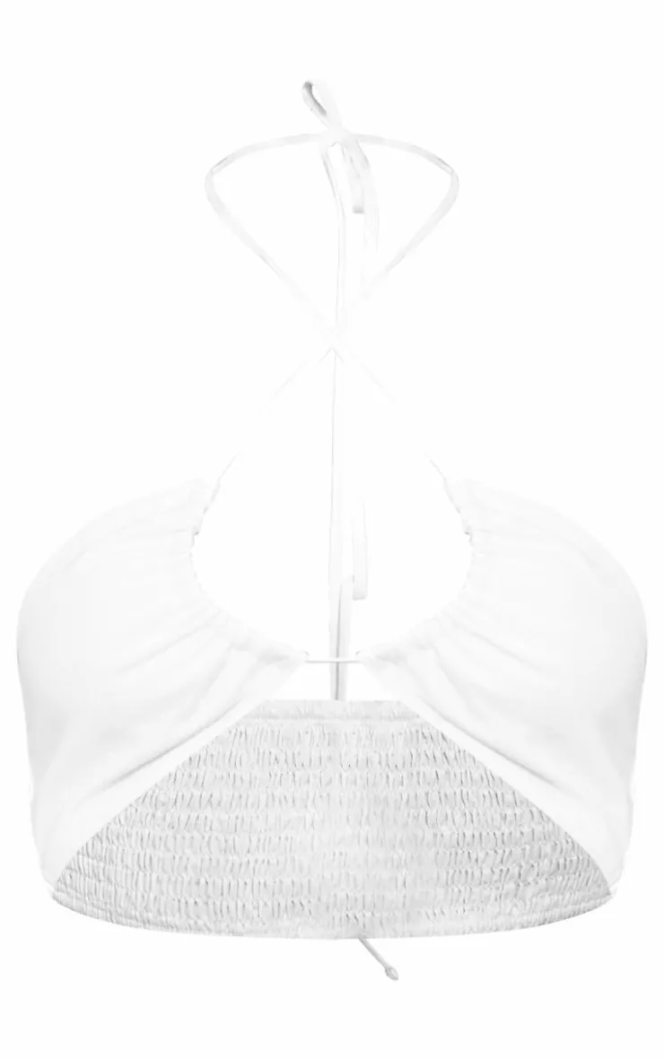 PrettyLittleThing Tall Linen Look Shirred Bandeau Top White