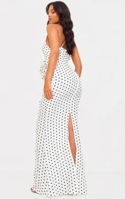 Tall Polka Dot Satin Rose Detail Maxi Dress-PrettyLittleThing Online