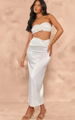 Hot PrettyLittleThing Tall Satin Midaxi Skirt White
