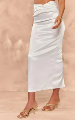 Hot PrettyLittleThing Tall Satin Midaxi Skirt White