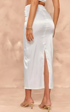 Hot PrettyLittleThing Tall Satin Midaxi Skirt White