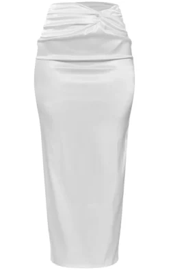 Hot PrettyLittleThing Tall Satin Midaxi Skirt White