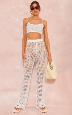 Best PrettyLittleThing Tall Sequin Strappy Fishnet Crop Top White