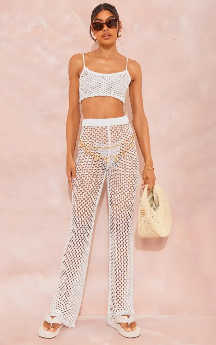 Best PrettyLittleThing Tall Sequin Strappy Fishnet Crop Top White