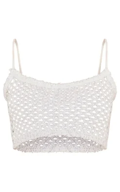 Best PrettyLittleThing Tall Sequin Strappy Fishnet Crop Top White