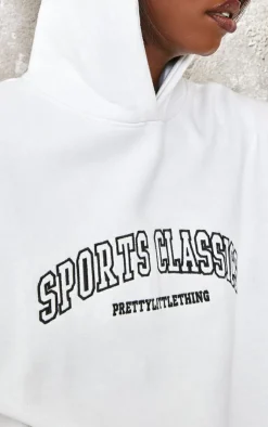 Online PrettyLittleThing Tall Sports Classic Embroidered Oversized Hoodie White