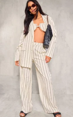 Clearance PrettyLittleThing Tall Stripe Linen Blazer White