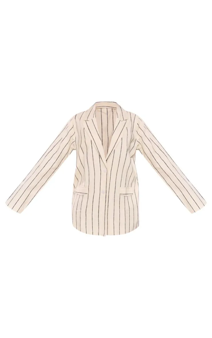Clearance PrettyLittleThing Tall Stripe Linen Blazer White