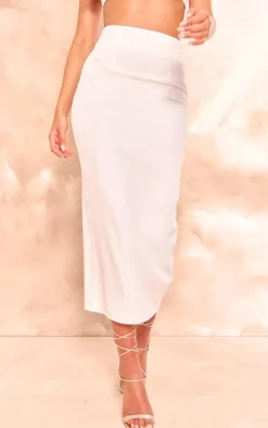 Sale PrettyLittleThing Tall Woven Split Detail Midi Skirt White