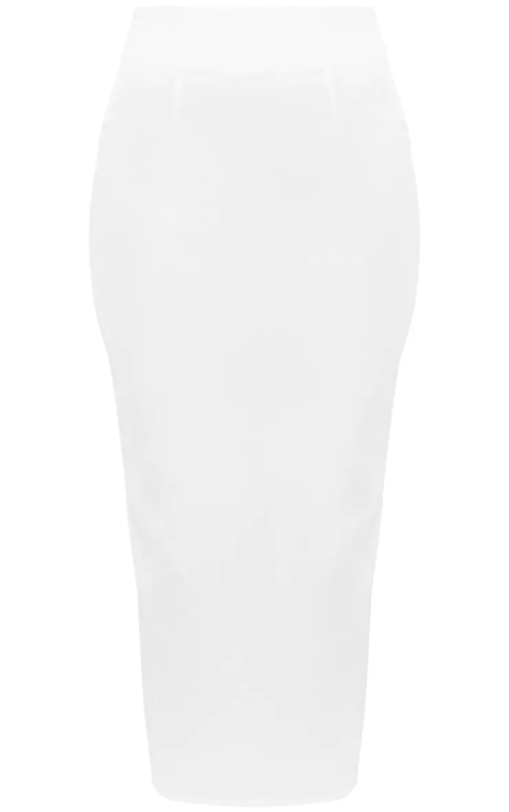 Sale PrettyLittleThing Tall Woven Split Detail Midi Skirt White