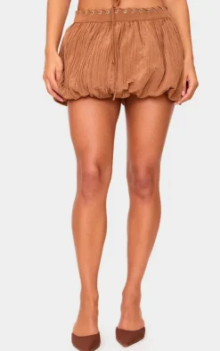 Sale PrettyLittleThing Tan Crinkle Eyelet Detail Puff Ball Skirt Tan.