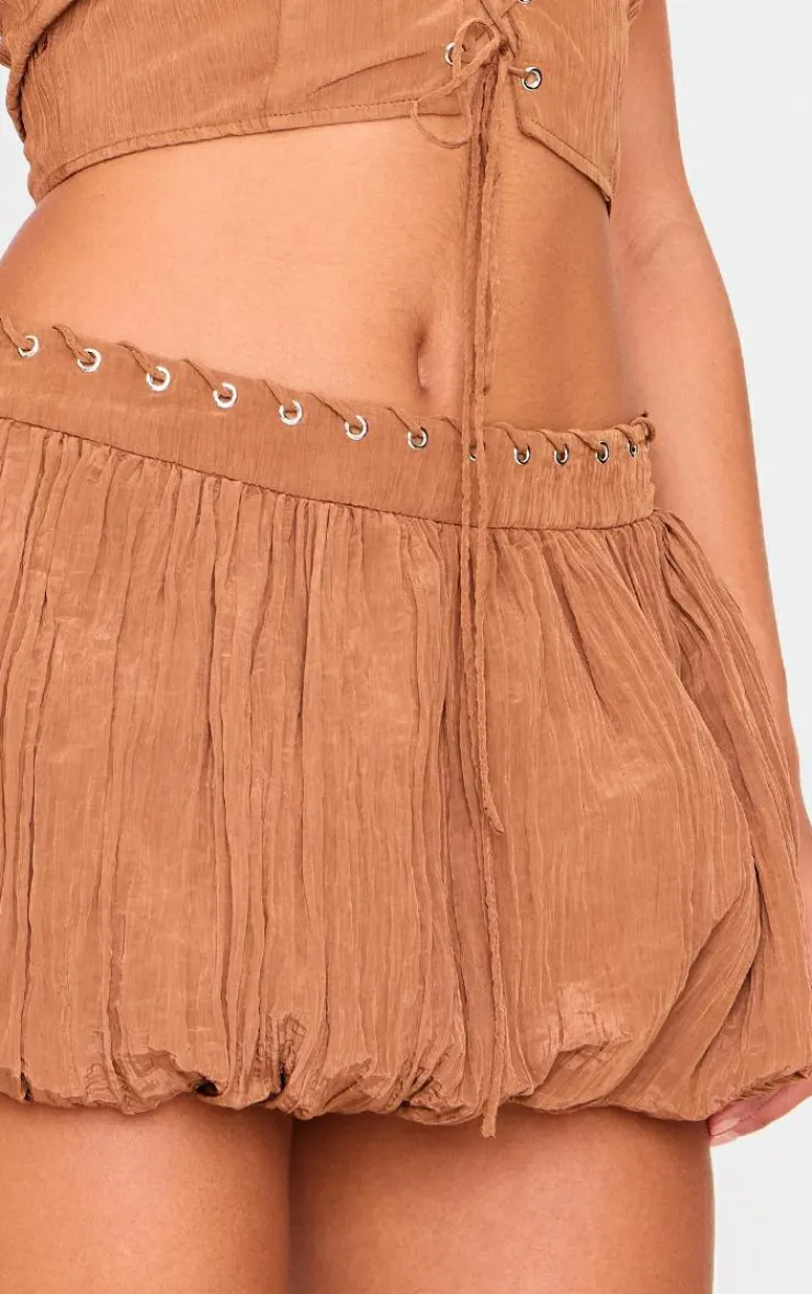 Sale PrettyLittleThing Tan Crinkle Eyelet Detail Puff Ball Skirt Tan.