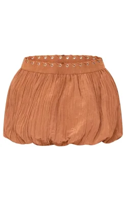 Sale PrettyLittleThing Tan Crinkle Eyelet Detail Puff Ball Skirt Tan.