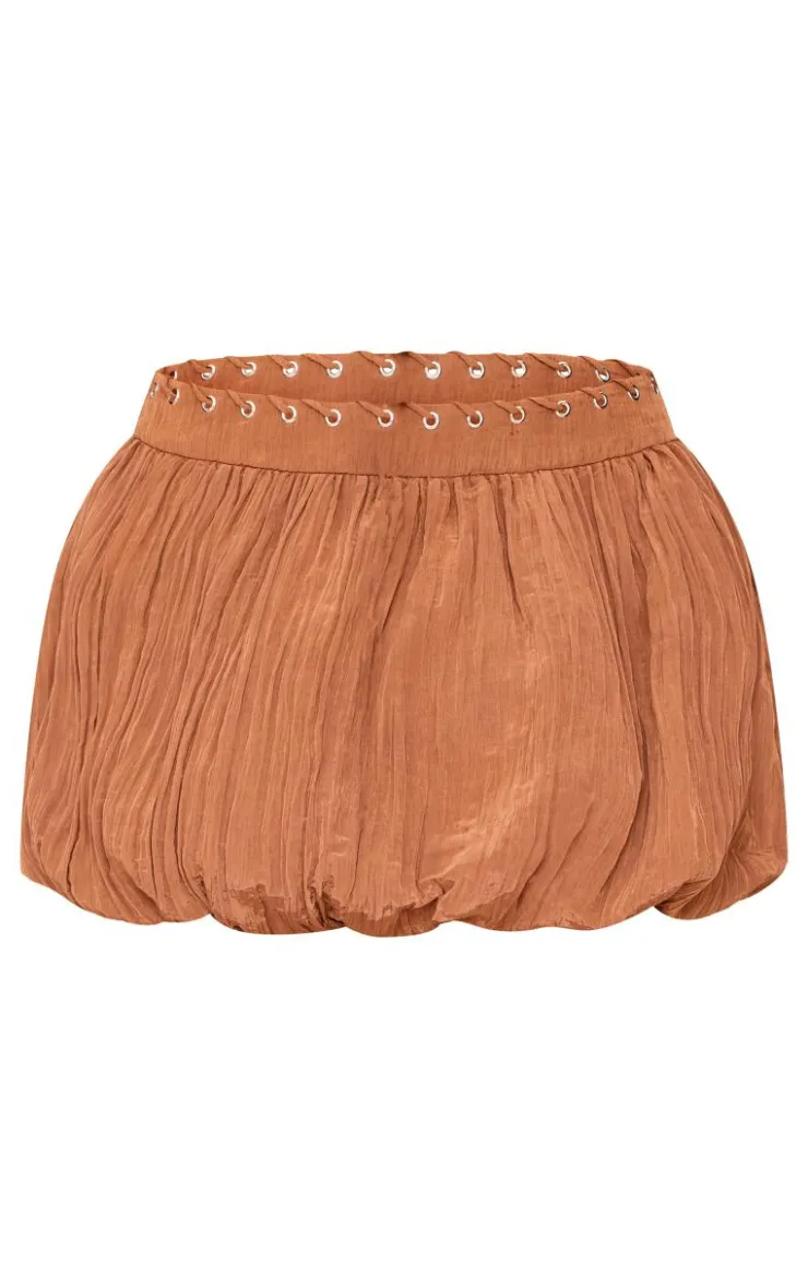 Sale PrettyLittleThing Tan Crinkle Eyelet Detail Puff Ball Skirt Tan.