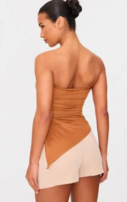 PrettyLittleThing Sleeveless Tops*Faux Suede Asymmetric Hem Bandeau Top