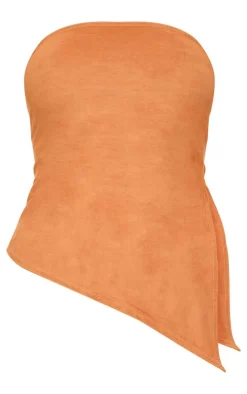 PrettyLittleThing Sleeveless Tops*Faux Suede Asymmetric Hem Bandeau Top