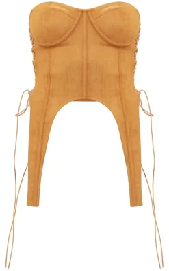 PrettyLittleThing Corsets*Faux Suede Binded Eyelet Lace Up Side Suspender Detail Corset