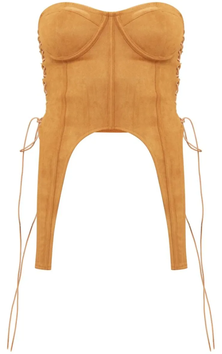 PrettyLittleThing Corsets*Faux Suede Binded Eyelet Lace Up Side Suspender Detail Corset