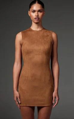 Faux Suede Bodycon Dress-PrettyLittleThing Online