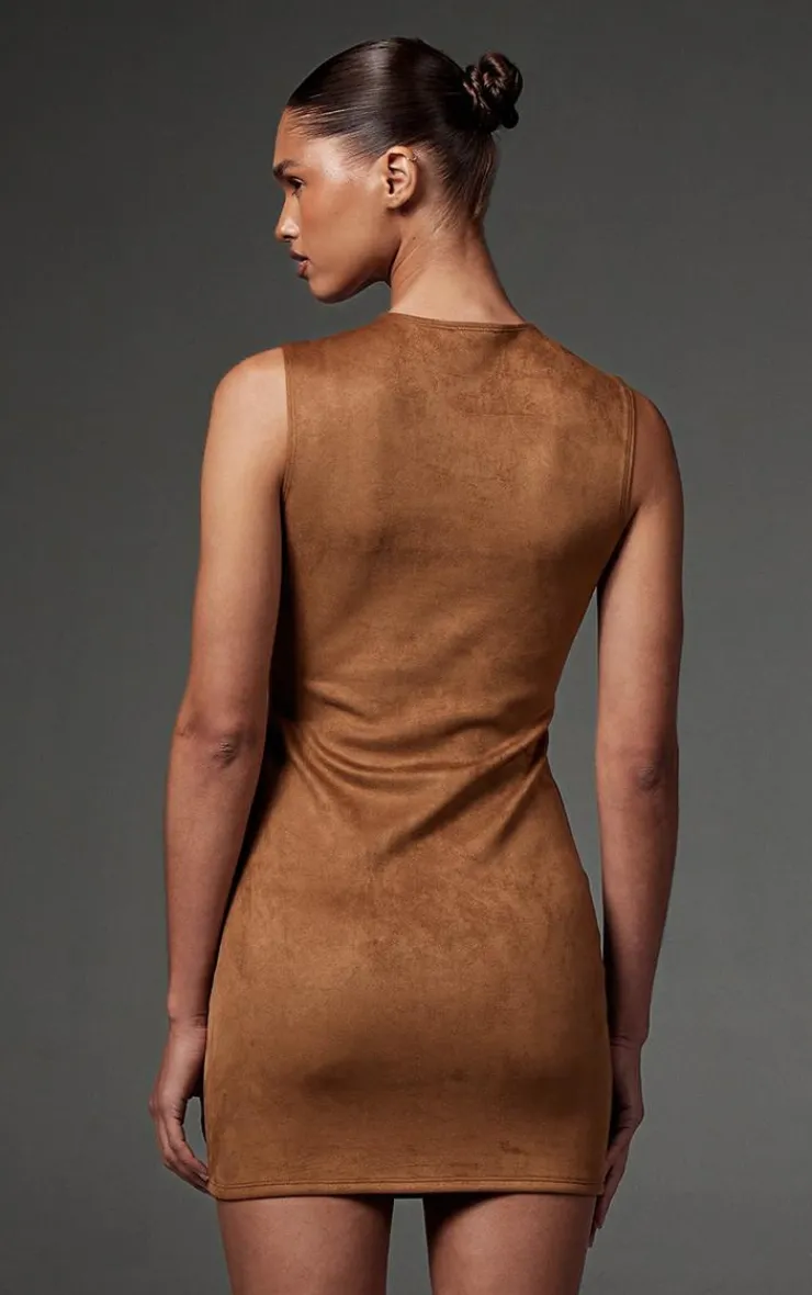 Faux Suede Bodycon Dress-PrettyLittleThing Online