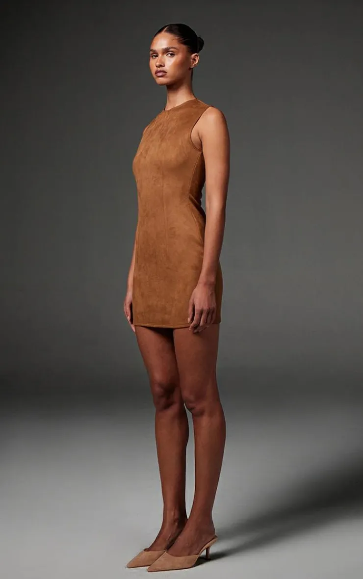 Faux Suede Bodycon Dress-PrettyLittleThing Online