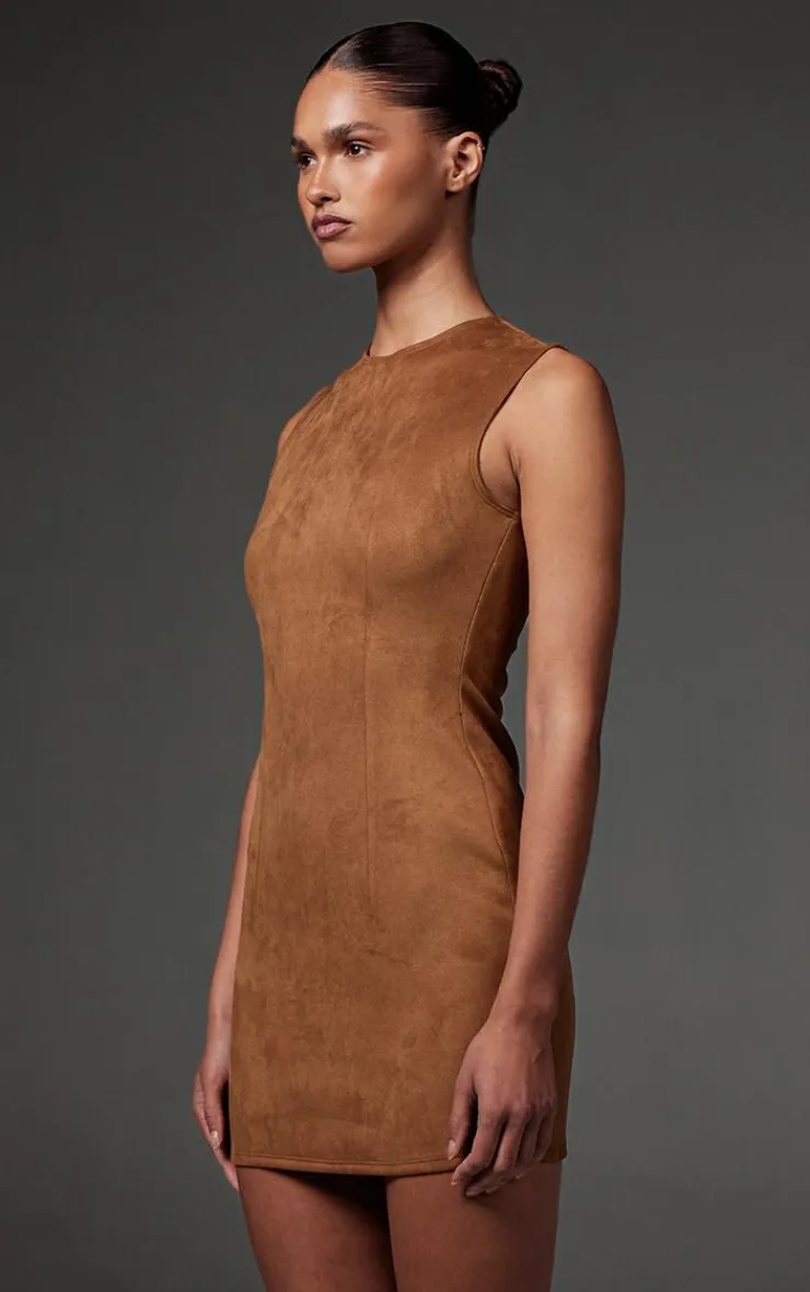 Faux Suede Bodycon Dress-PrettyLittleThing Online