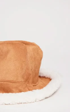 PrettyLittleThing Hats*Faux Suede Borg Trim Bucket Hat