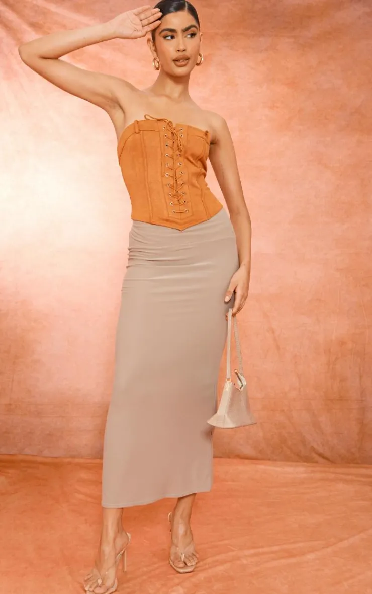 PrettyLittleThing Corsets*Faux Suede Eyelet Lace Up Bandeau Corset