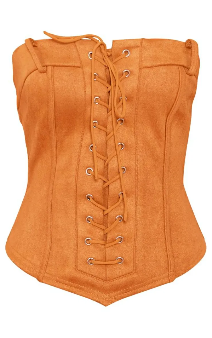PrettyLittleThing Corsets*Faux Suede Eyelet Lace Up Bandeau Corset
