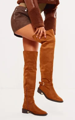 PrettyLittleThing Over The Knee Boots*Faux Suede Gold Buckle Over The Knee Boots