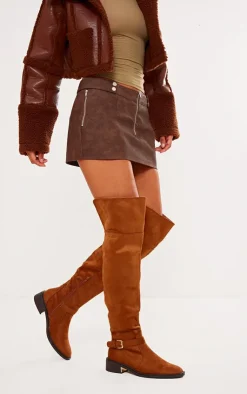 PrettyLittleThing Over The Knee Boots*Faux Suede Gold Buckle Over The Knee Boots