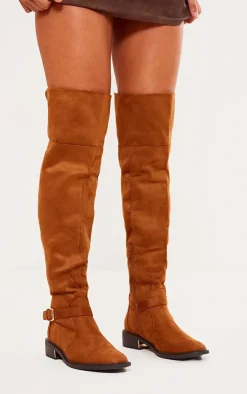 PrettyLittleThing Over The Knee Boots*Faux Suede Gold Buckle Over The Knee Boots