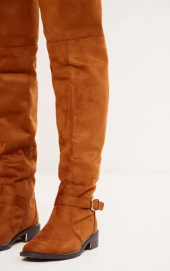 PrettyLittleThing Over The Knee Boots*Faux Suede Gold Buckle Over The Knee Boots