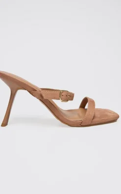 PrettyLittleThing Mules*Faux Suede Square Toe Strappy Heeled Mule Sandals