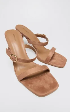 PrettyLittleThing Mules*Faux Suede Square Toe Strappy Heeled Mule Sandals