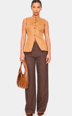 PrettyLittleThing Sleeveless Tops*Longline Faux Suede Vest