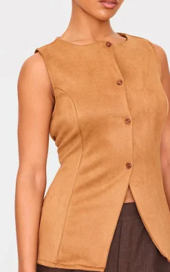 PrettyLittleThing Sleeveless Tops*Longline Faux Suede Vest