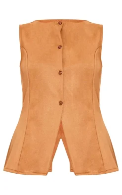 PrettyLittleThing Sleeveless Tops*Longline Faux Suede Vest