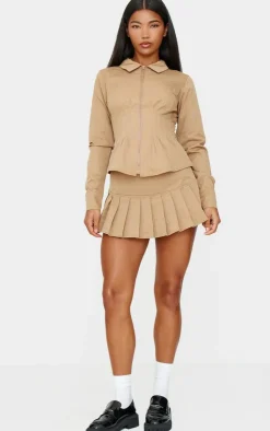 PrettyLittleThing Pleated Micro Mini Skort Tan