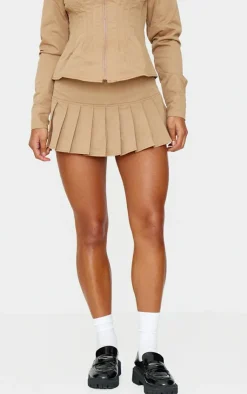 PrettyLittleThing Pleated Micro Mini Skort Tan