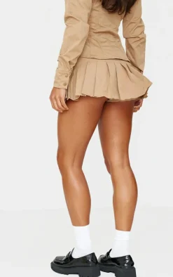 PrettyLittleThing Pleated Micro Mini Skort Tan