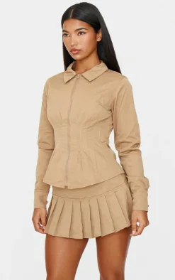 PrettyLittleThing Pleated Micro Mini Skort Tan
