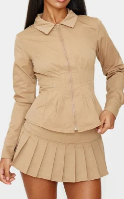 PrettyLittleThing Pleated Micro Mini Skort Tan