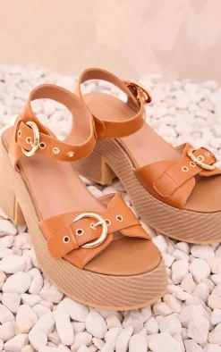 PrettyLittleThing Chunky Sandals*PU Buckle Detail Wood Effect Chunky Sandals
