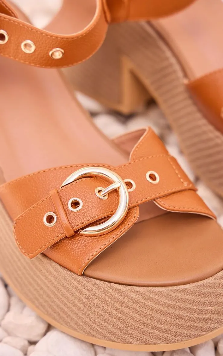 PrettyLittleThing Chunky Sandals*PU Buckle Detail Wood Effect Chunky Sandals
