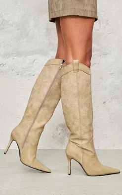PrettyLittleThing Knee High Boots*Pu Point Toe Knee High Western Stiletto Boots