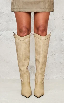 PrettyLittleThing Knee High Boots*Pu Point Toe Knee High Western Stiletto Boots