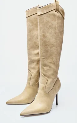 PrettyLittleThing Knee High Boots*Pu Point Toe Knee High Western Stiletto Boots